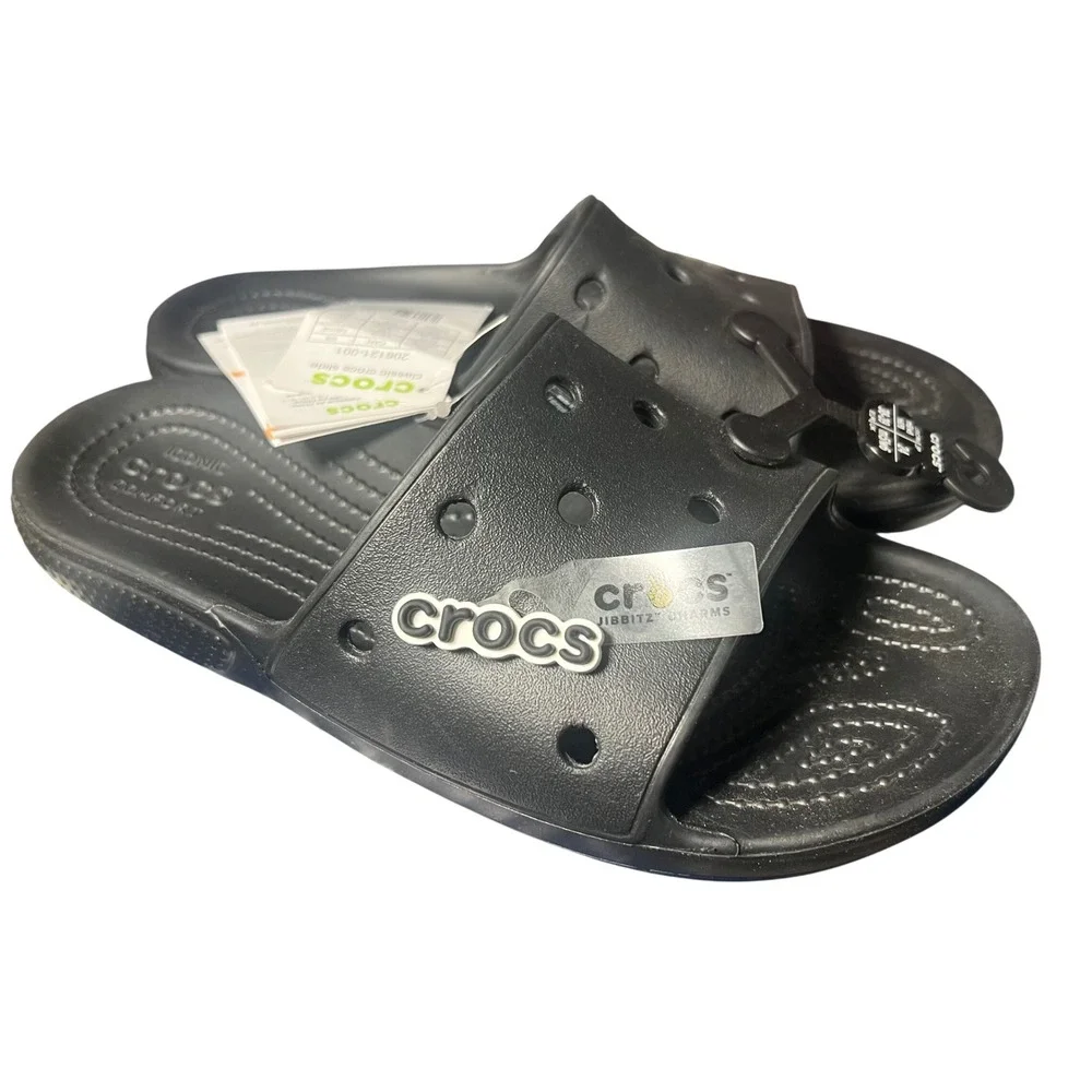 NWT Crocs Classic Slide Black Sandals Mens 6 Womens 8 206121-001 Summer Beach